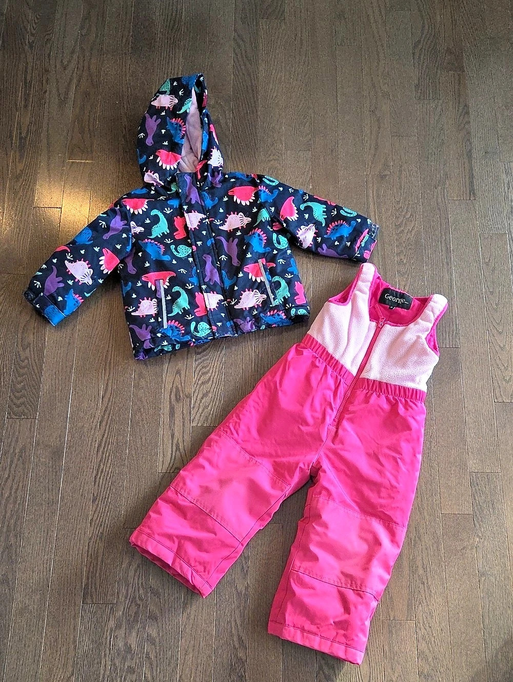 George Girls Dinosaur Print Winter Snowsuit Jacket and Bib Set Girls 3T Dinosaur